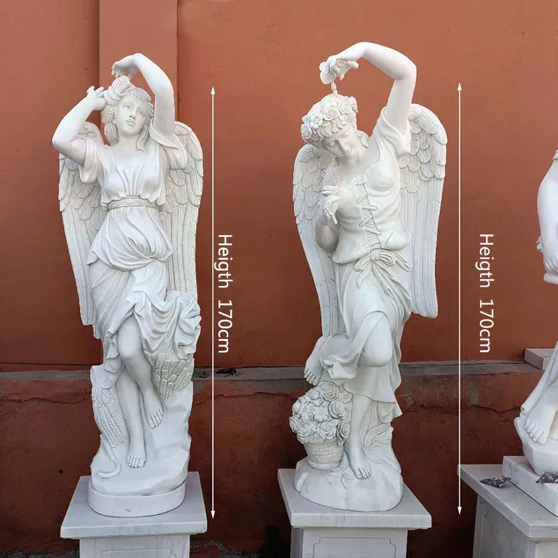 Grande sculpture d'ange de cimetière en marbre blanc