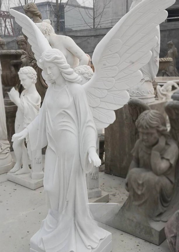 Weeping Angel Marble Guardian Cemetery Sculpture AKSM-101
